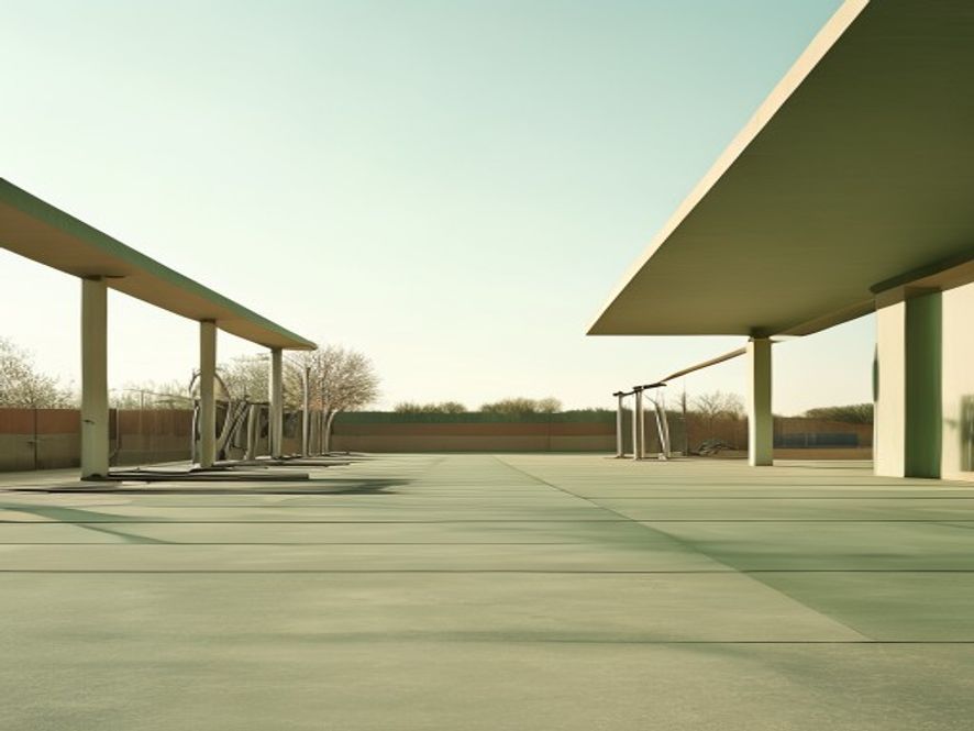 Outdoor fitness space Empty outdoor fitness area with equipment in morning light